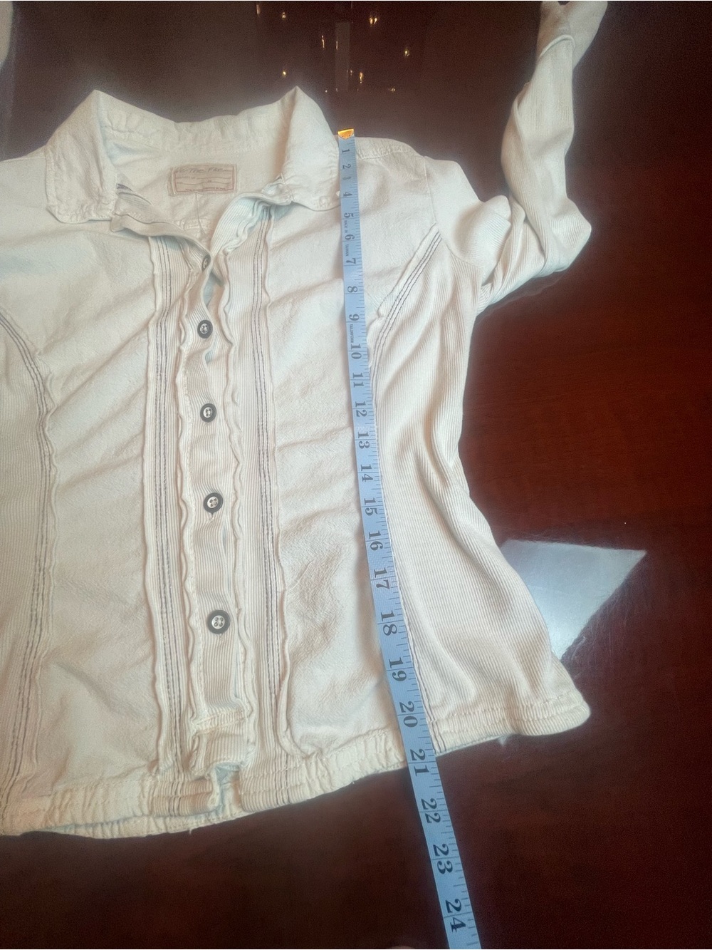 Free People We The Free Tiny Woven Top Cream Ribbed Contrast Stitch Shacket M - Picture 9 of 13